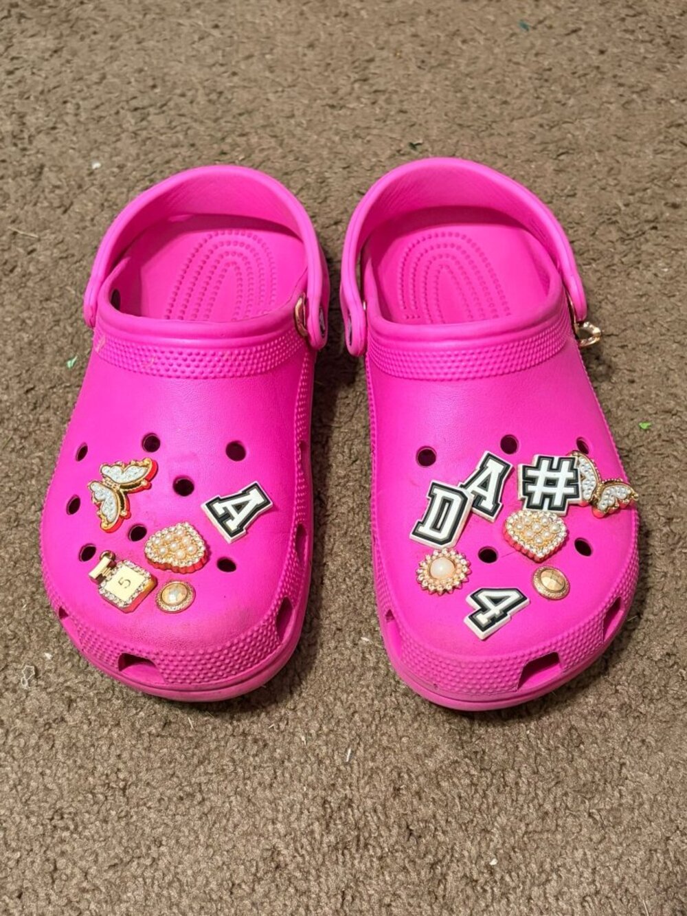 Unisex Crocs Classic Hot Pink Clogs with‎ Bling Jibbitz Size 10 Womens 8 Mens